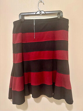 Rugby Striped A-Line Skirts in Black/Off White and Navy/Burgundy.